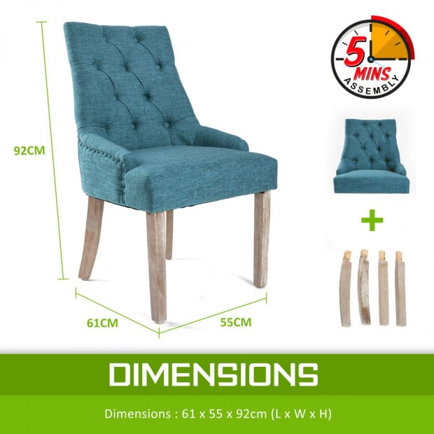2X French Provincial Oak Leg Chair AMOUR - DARK BLUE Image 9
