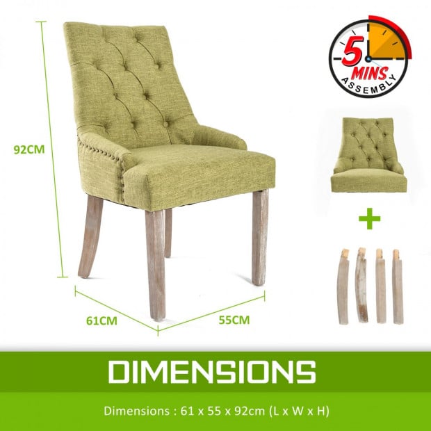 2X French Provincial Oak Leg Chair AMOUR - GREEN Image 9