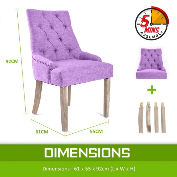 2X French Provincial Oak Leg Chair AMOUR - VIOLET Image 9