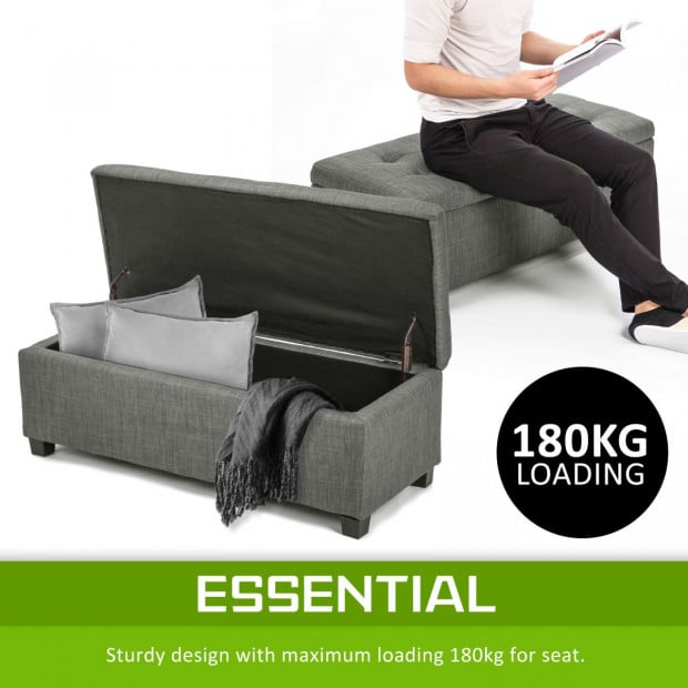 102cm Storage Ottoman Fabric - DARK GREY Image 3