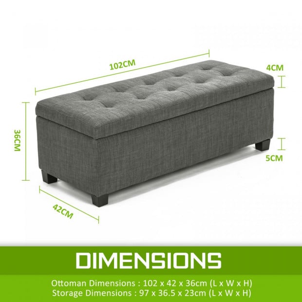 102cm Storage Ottoman Fabric - DARK GREY Image 9