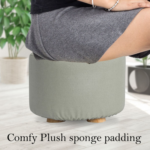2X Round Foot Stool Ottoman Faux Linen- GREY Image 3