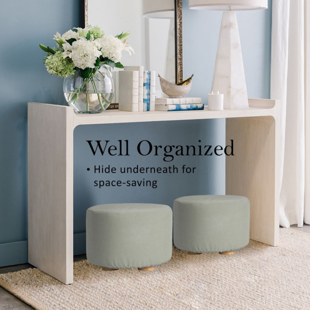 2X Round Foot Stool Ottoman Faux Linen- GREY Image 4
