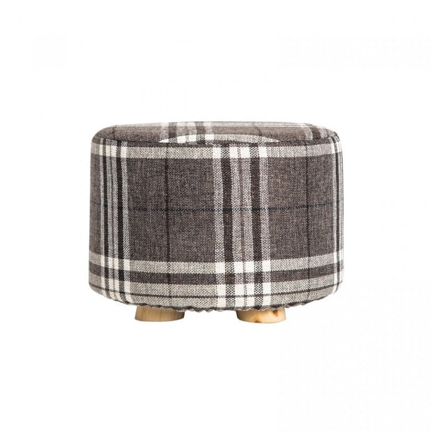 Round Foot Stool Ottoman Faux Linen - LATTICE