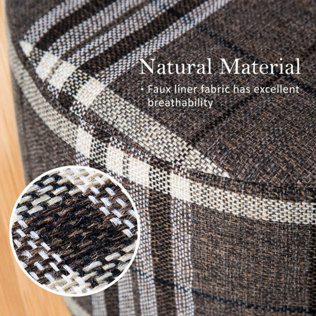 Round Foot Stool Ottoman Faux Linen - LATTICE Image 2