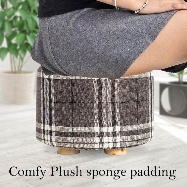 Round Foot Stool Ottoman Faux Linen - LATTICE Image 3