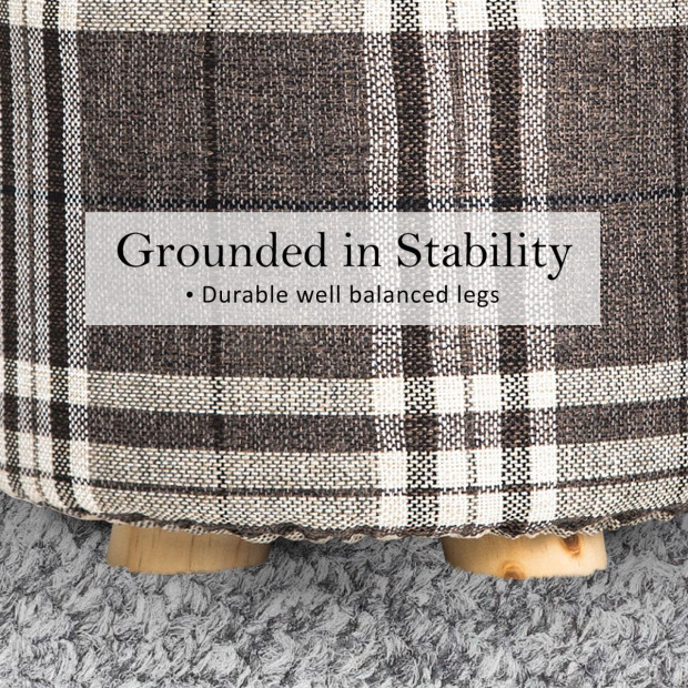 Round Foot Stool Ottoman Faux Linen - LATTICE Image 6