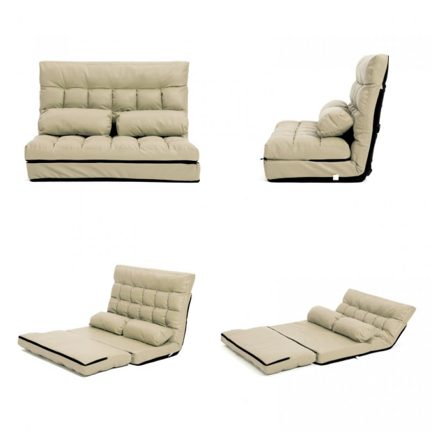 Leather Lounge Sofa Double Bed GEMINI - BEIGE Image 2