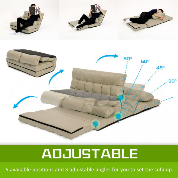 Leather Lounge Sofa Double Bed GEMINI - BEIGE Image 7