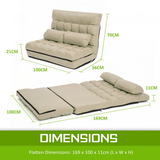 Leather Lounge Sofa Double Bed GEMINI - BEIGE Image 9
