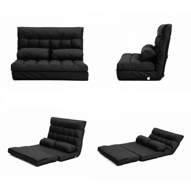Lounge Sofa Leather Double Bed GEMINI - BLACK Image 2