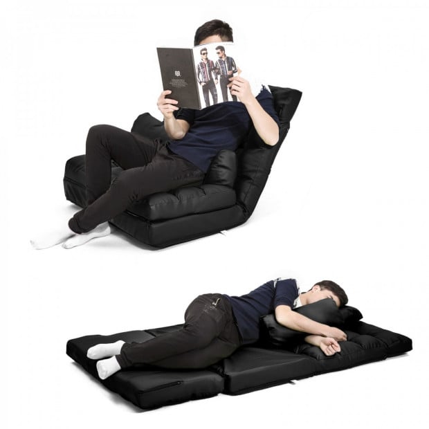 Lounge Sofa Leather Double Bed GEMINI - BLACK Image 4