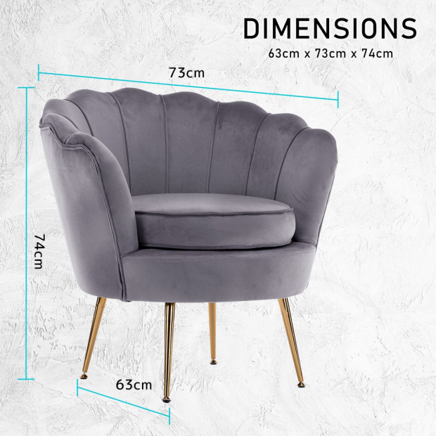Armchair Velvet Shell Scallop - Grey Image 12