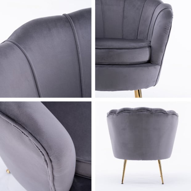 Armchair Velvet Shell Scallop - Grey Image 3