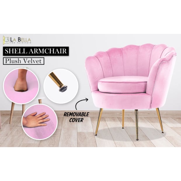 Armchair Velvet Shell Scallop - Pink Image 2