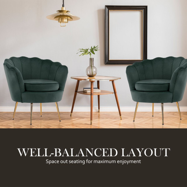 Armchair Velvet Shell Scallop + Ottoman Foot Stool - Green Image 11
