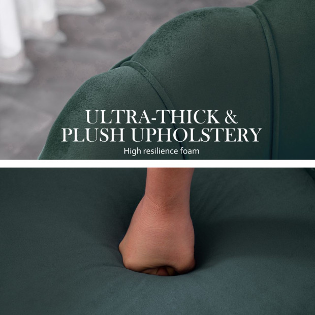 Armchair Velvet Shell Scallop + Ottoman Foot Stool - Green Image 9