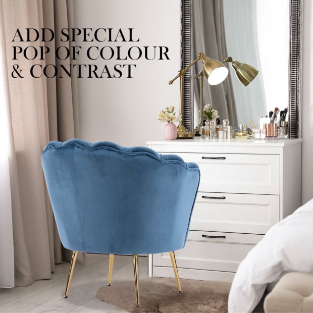 Armchair Velvet Shell Scallop Ottoman Foot Stool - Navy Blue Image 5