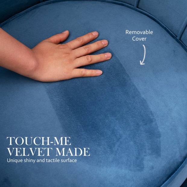 Armchair Velvet Shell Scallop Ottoman Foot Stool - Navy Blue Image 6