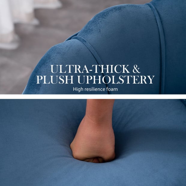 Armchair Velvet Shell Scallop Ottoman Foot Stool - Navy Blue Image 9