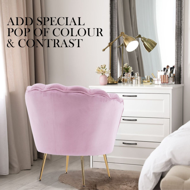 Armchair Velvet Shell Scallop + Ottoman Foot Stool - Pink Image 5