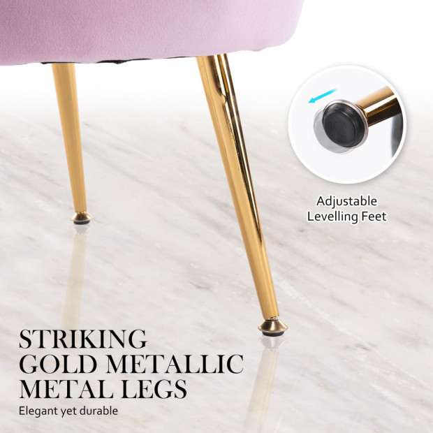 Armchair Velvet Shell Scallop + Ottoman Foot Stool - Pink Image 8