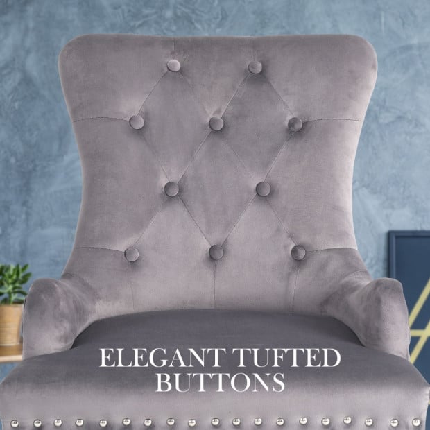 2x French Provincial Velvet With Ring Chair Lisse - Grey Image 2