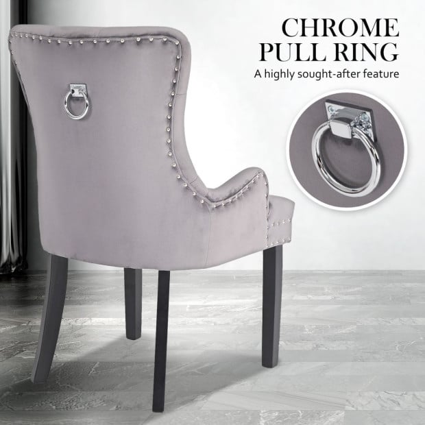 4x French Provincial Velvet With Ring Chair Lisse - Grey Image 5