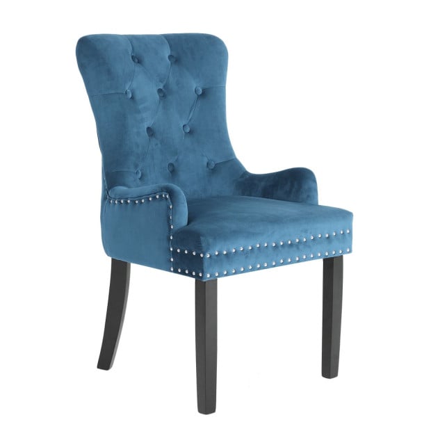 1x French Provincial Velvet With Ring Dining Chair - Navy Blue