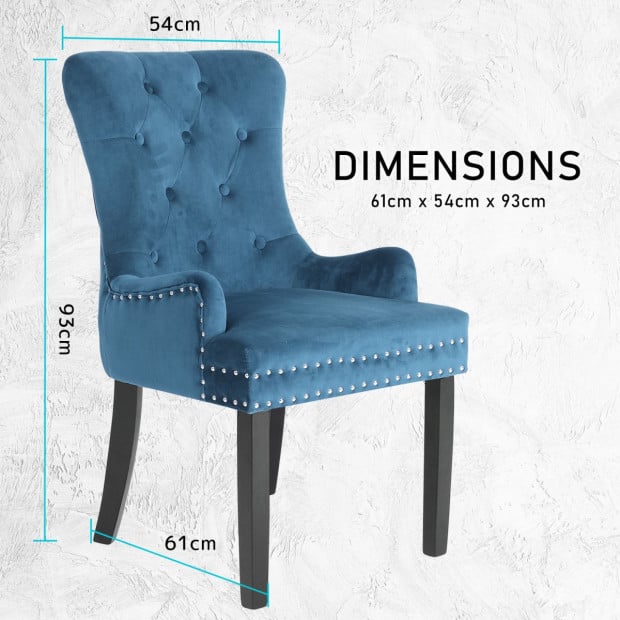 1x French Provincial Velvet With Ring Dining Chair - Navy Blue Image 12