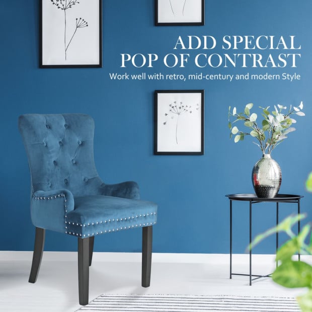 1x French Provincial Velvet With Ring Dining Chair - Navy Blue Image 3
