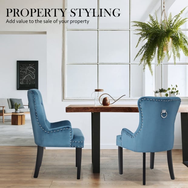 1x French Provincial Velvet With Ring Dining Chair - Navy Blue Image 6