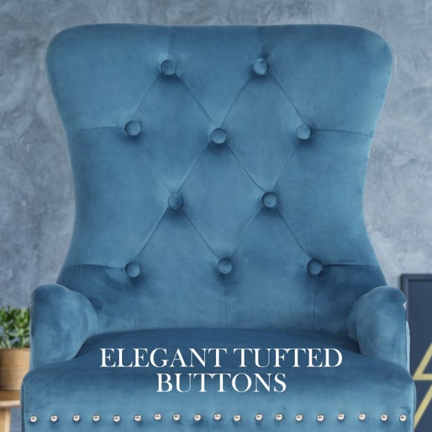 4x French Provincial Velvet With Ring Chair Lisse - Navy Blue Image 2