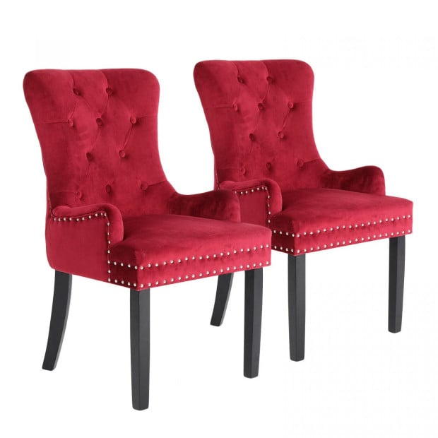 2x French Provincial Velvet With Ring Chair Lisse - Red