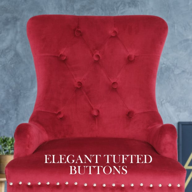 2x French Provincial Velvet With Ring Chair Lisse - Red Image 2