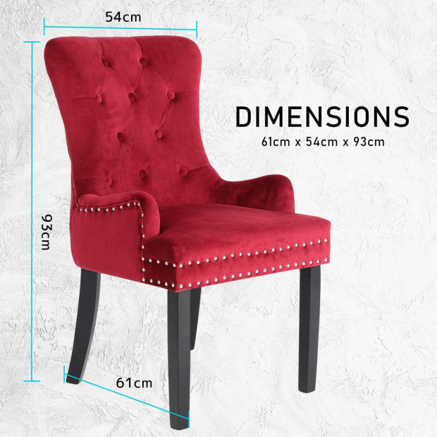 2x French Provincial Velvet With Ring Chair Lisse - Red Image 9