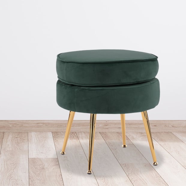 Foot Stool Ottoman Velvet Metal Leg Round - Green Image 10