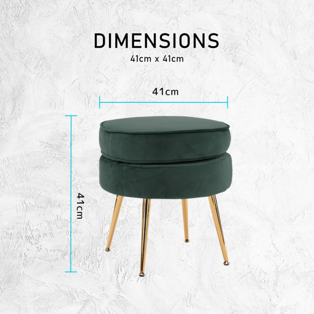 Foot Stool Ottoman Velvet Metal Leg Round - Green Image 11