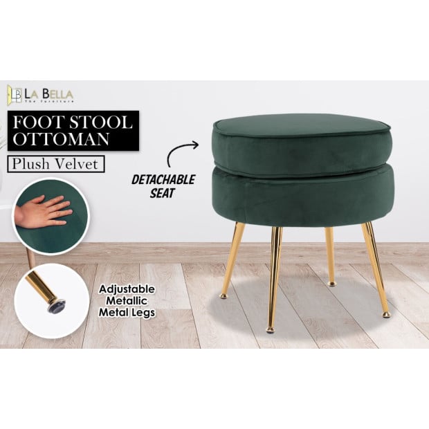 Foot Stool Ottoman Velvet Metal Leg Round - Green Image 2