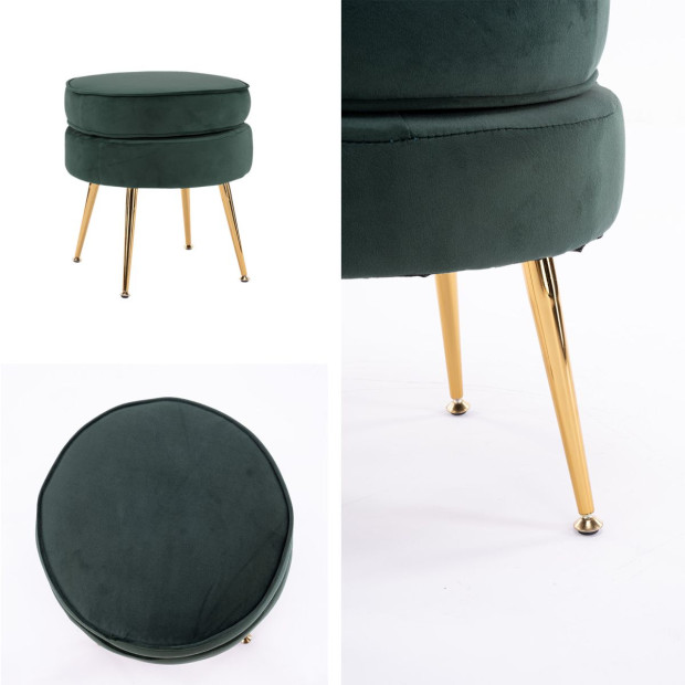 Foot Stool Ottoman Velvet Metal Leg Round - Green Image 3