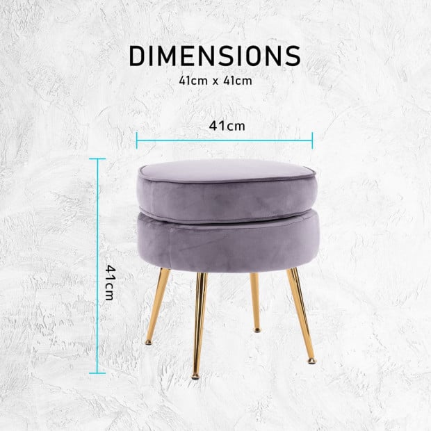 Foot Stool Ottoman Velvet Metal Leg Round - Grey Image 11