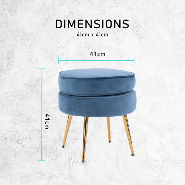 Foot Stool Ottoman Velvet Metal Leg Round - Navy Blue Image 11