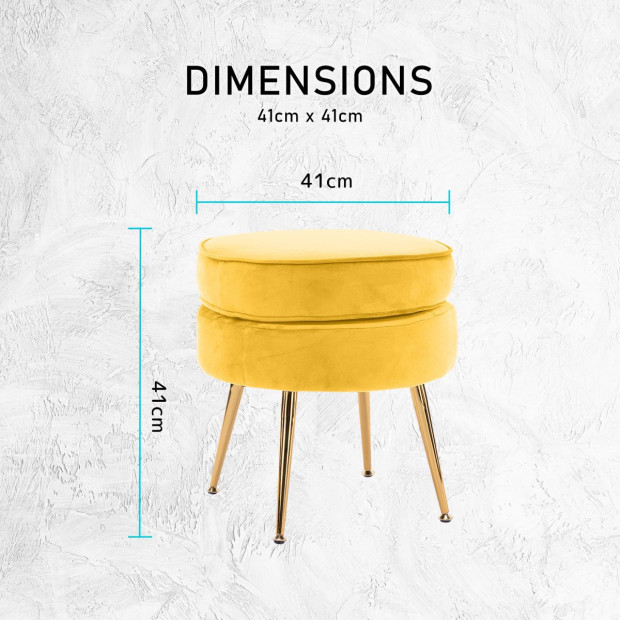 Foot Stool Ottoman Velvet Metal Leg Round - Yellow Image 11