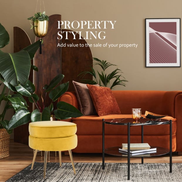 Foot Stool Ottoman Velvet Metal Leg Round - Yellow Image 9