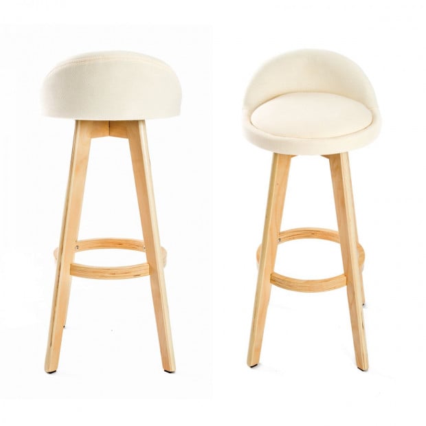 2x Oak Wood Bar Stool 72cm Fabric LEILA - BEIGE Image 2