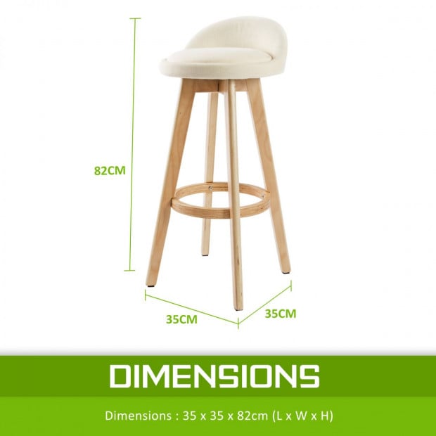 2x Oak Wood Bar Stool 72cm Fabric LEILA - BEIGE Image 9