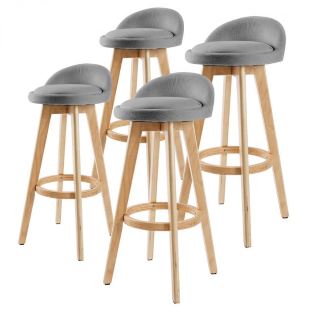 4x Oak Wood Bar Stool 72cm Fabric LEILA - GREY