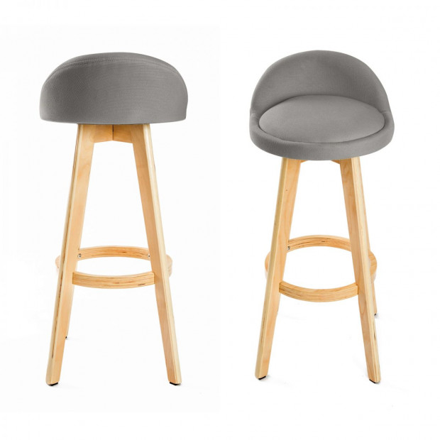 4x Oak Wood Bar Stool 72cm Fabric LEILA - GREY Image 2