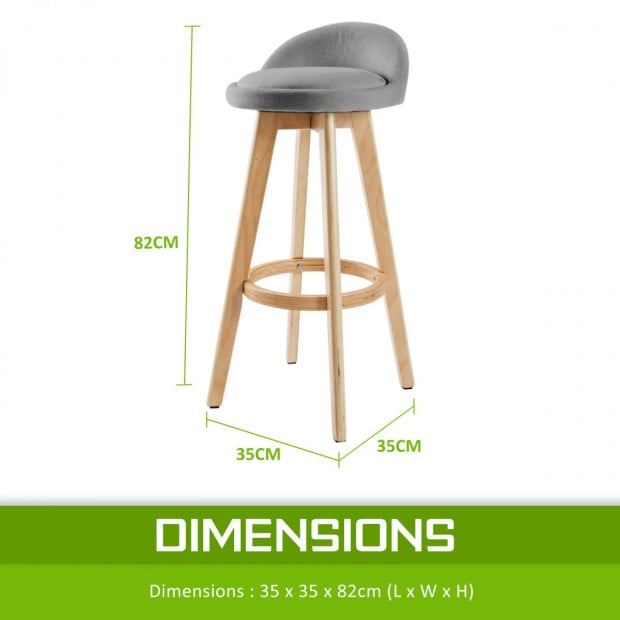 4x Oak Wood Bar Stool 72cm Fabric LEILA - GREY Image 9
