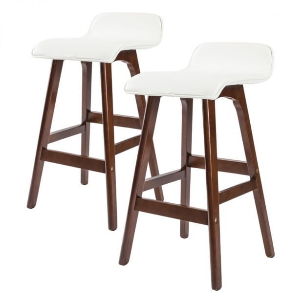2x Oak Wood Bar Stool 65cm Leather SOPHIA - WHITE BROWN